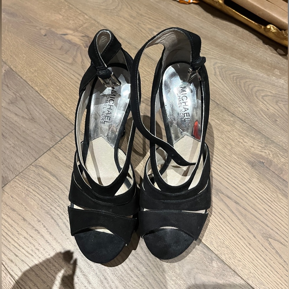 Michael kors black suede strappy heels